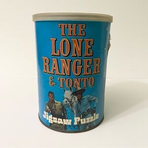 Vintage 1974 Lone Ranger & Tonto Jigsaw Puzzle Canister As Is